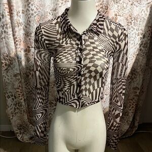 Oh Polly Geometric Black and Cream Blouse